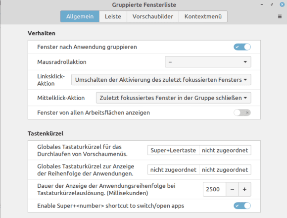 Einstellungen: Gruppierte Fensterliste