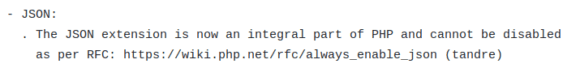 JSON-Erweiterung ist jetzt ein integraler Bestandteil von PHP 8.0.0 Alpha 1 und kann nicht deaktiviert werden.