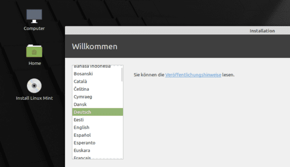 Für die Installation kannst Du auf Deutsch umstellen