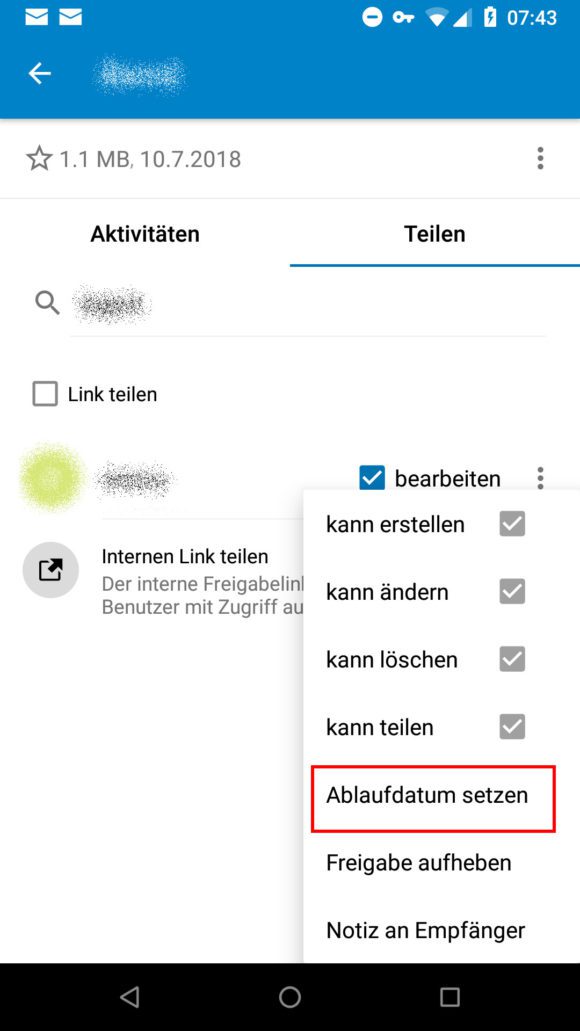 Ab sofort kannst Du bei Nextcloud für Android ein Ablaufdatum setzen