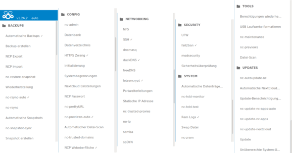 NextCloudPi: Optionen für die Konfiguration