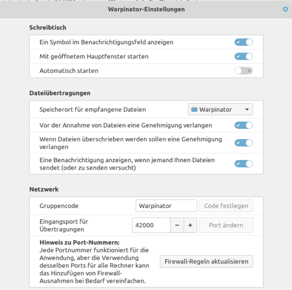 Warpinator ist bei Linux Mint 20 vorinstalliert