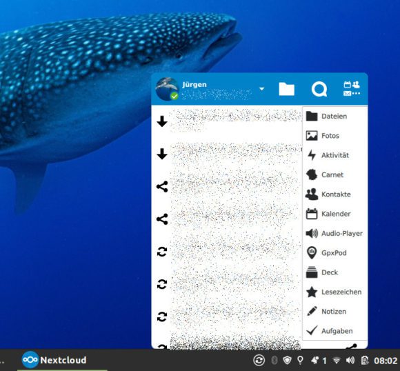Nextcloud Client 2.7 RC1 – neues Menü