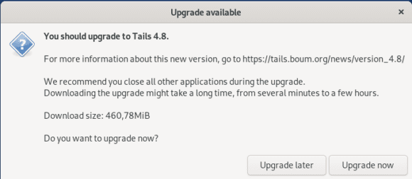 Bitte bald auf Tails 4.8 aktualisieren