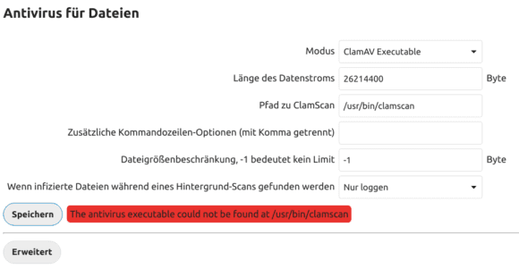Kein clamscan gefunden! Ab Version 3.0.0 meckert die Antiviren-App