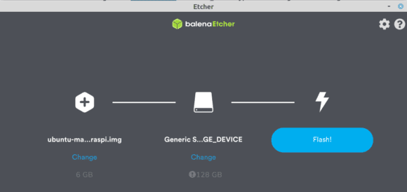 Das Abbild von Ubuntu MATE 20.04 mit Etcher auf eine microSD-Karte schreiben