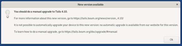 Kein automatisches Upgrade auf Tails 4.10 möglich