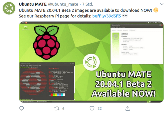 Ubuntu Mate 20.04 Beta 2 für Raspberry Pi ist verfügbar