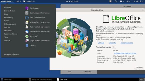 LibreOffice 7 läuft mit Tails
