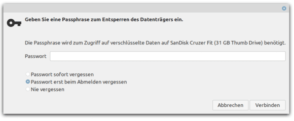 Gib bitte das Passwort für den verschlüsselten Datenträger ein