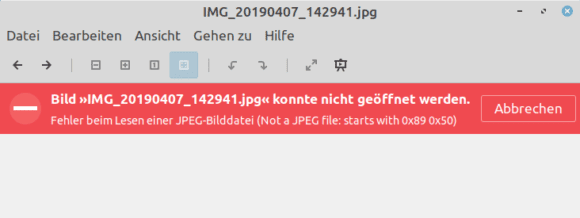 Dateibetrachter kann das Foto nicht öffnen