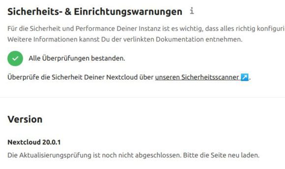 Update auf Nextcloud 20.0.1 funktionierte problemlos