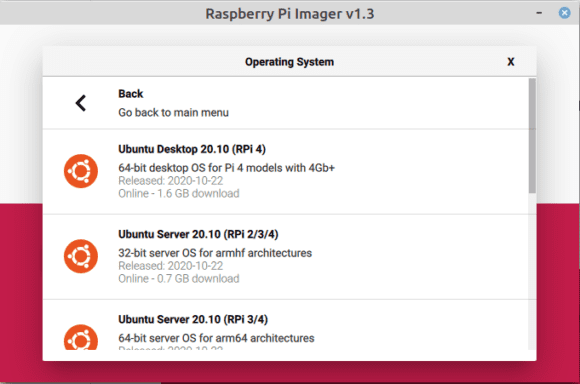 Raspberry Pi Imager bietet Ubuntu 20.10 Groovy Gorilla für den Pi 4 an