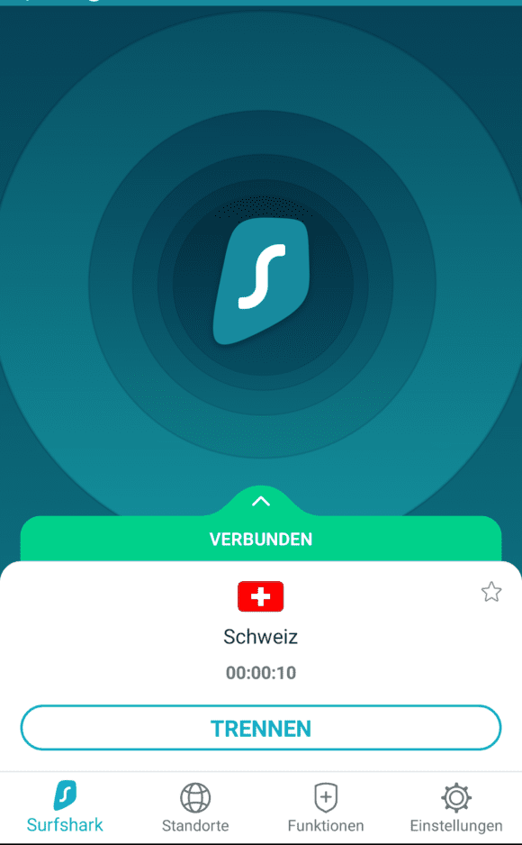 Mit Surfshark in die Schweiz verbunden