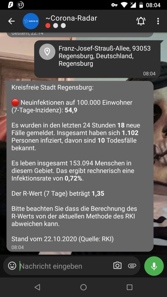 Corona-Informationen via Threema für Regensburg