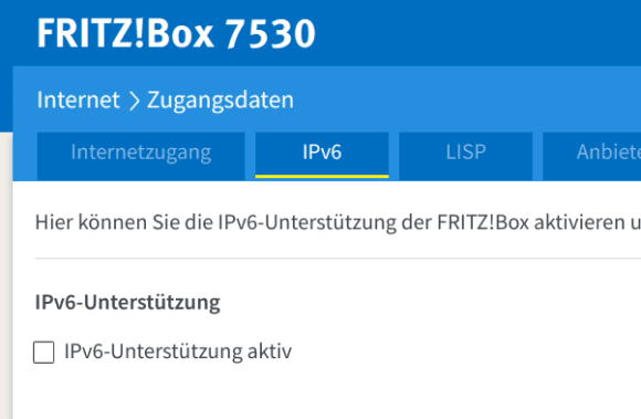 IPv6 bei der FRITZ!Box deaktivieren