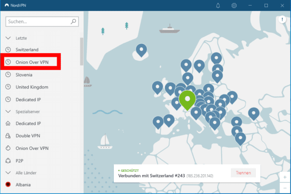 NordVPN mit Onion over VPN