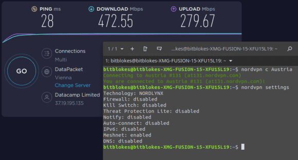 NordVPN und Speedtest nach Österreich