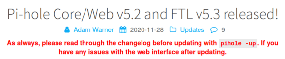 Pi-hole 5.2 – erst lesen, dann Upgrade einspielen