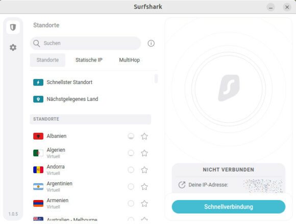 Das Linux-GUI von Surfshark ist benutzerfreundlich
