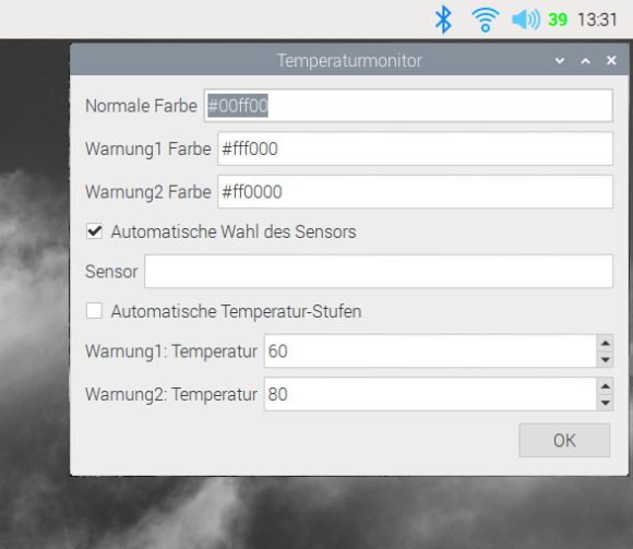 Temperaturmonitor – Einstellungen