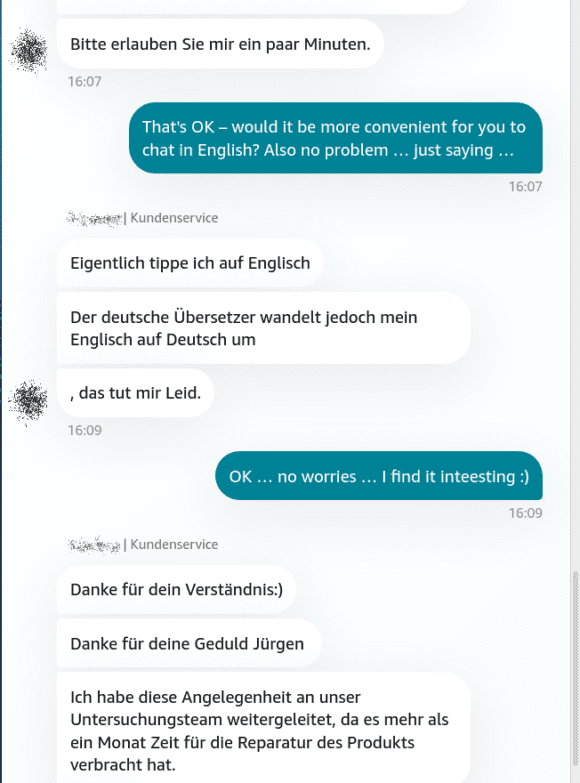 Amazon Chat mit automatischer Übersetzung