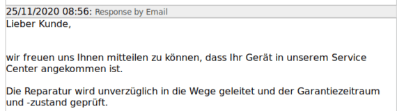 Meine Uhr ist am 25.11. zur Reparatur eingetroffen