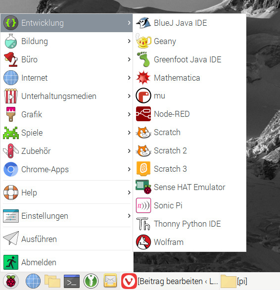 Bei Raspberry Pi OS vorinstallierte Entwickler-Tools