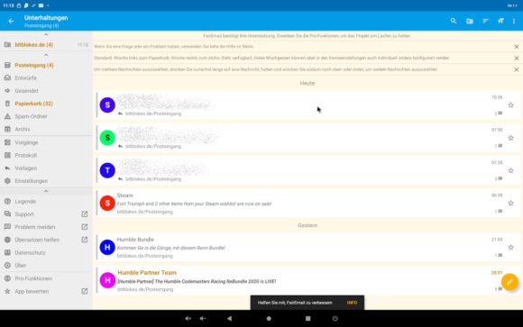 Mit FairMail gibt es eher Desktop-Feeling