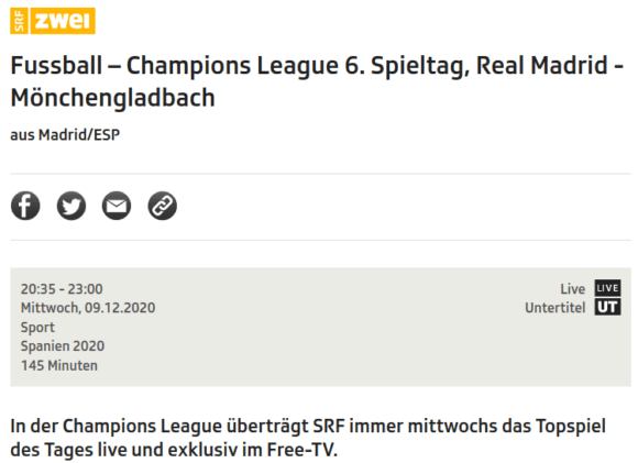 Real Madrid gegen Borussia Mönchengladbach – live und kostenlos im Free-TV