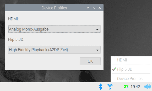Mit PulseAudio gibt es auch Geräteprofile