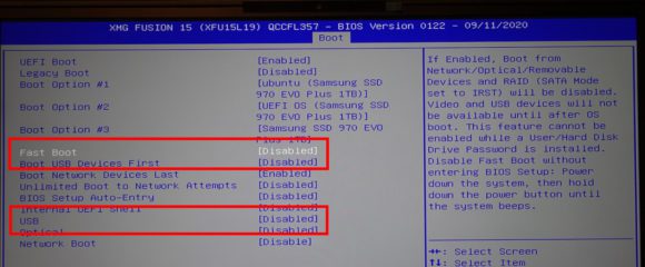 Fast Boot und USB anpassen, damit Du ein anderes OS installieren kannst