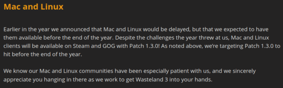 Wasteland 3 für Linux und Mac soll noch vor Jahresende 2020 ausgeliefert werden