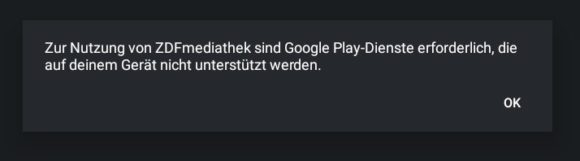 Die ZDF-Mediathek benötigt die Google-Play-Dienste