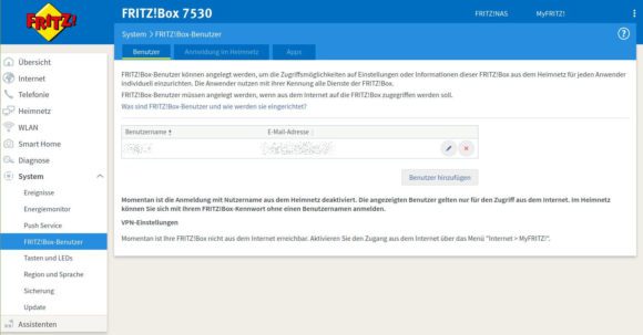 Benutzer für Fritz!Box VPN anlegen