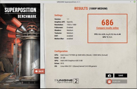 Benchmark Superposition mit Intel-GPU