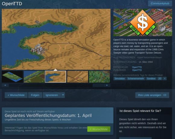 openTTD wird bald via Steam erhältlich sein