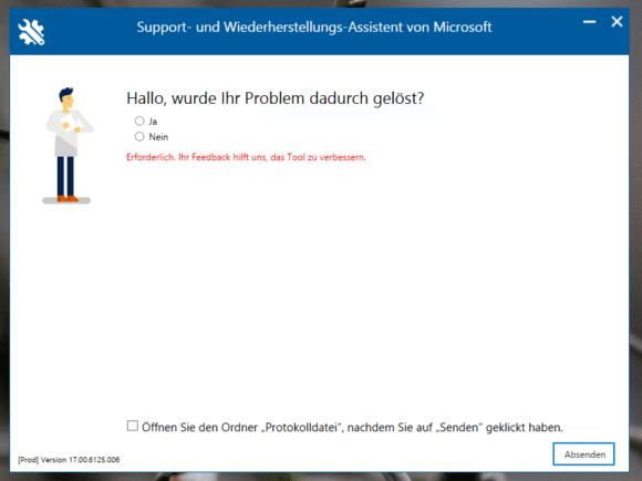 Feedback muss Du geben, sonst lässt sich das Fenster nicht schließen