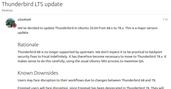 Ubuntu 20.04 LTS wird Thunderbird 78 bekommen