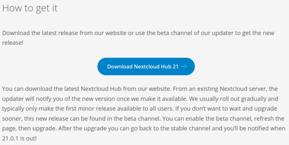 Über den Beta-Kanal bekommst Du angeblich Nextcloud 21
