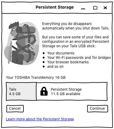 Tails hat schon ein Design für das neue persistent storage (Quelle: tails.boum.org)