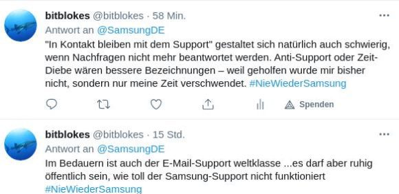 Antwort an Samsung – langsam sichtlich genervt …