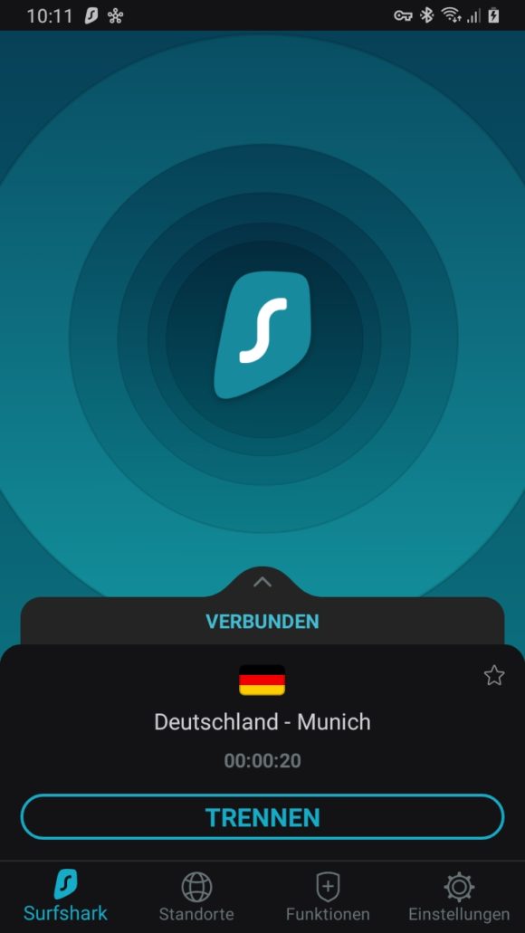 Surfshark mit Deutschland (München) verbunden