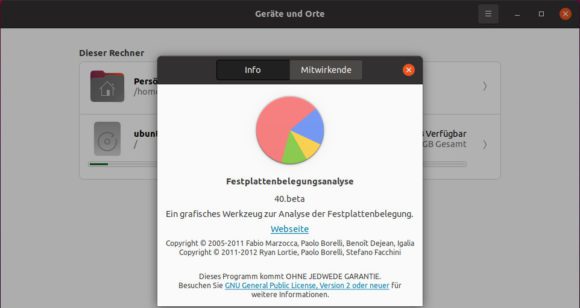 Fesplattenbelegungsanalyse ist eine GNOME-40-App