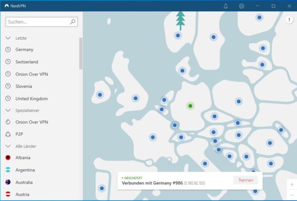 NordVPN – mit Deutschland verbunden