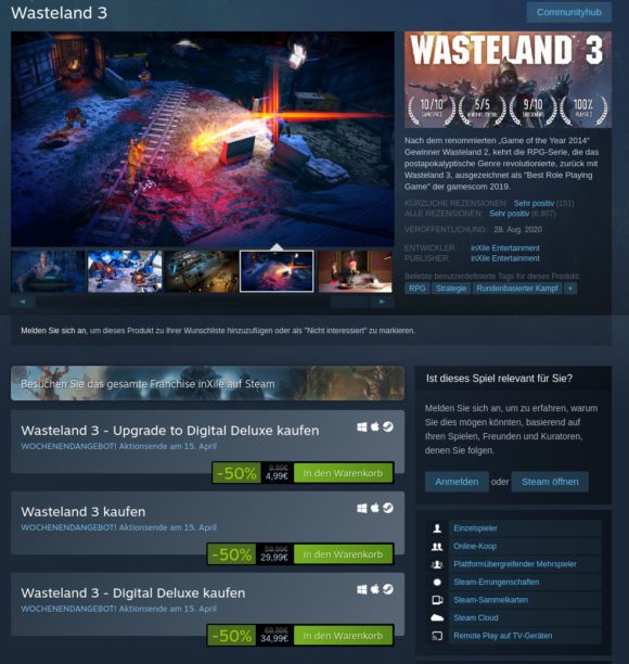 Wasteland 3 um 50 % reduziert