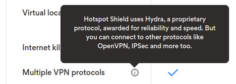 Das kostenlose Hotspot Shield bietet das VPN-Protokoll Hydra