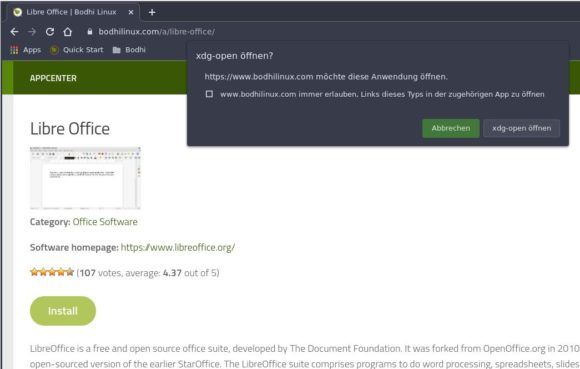 LibreOffice über das AppCenter installieren