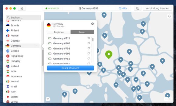 NordVPN mit Deutschland verbunden – macOS