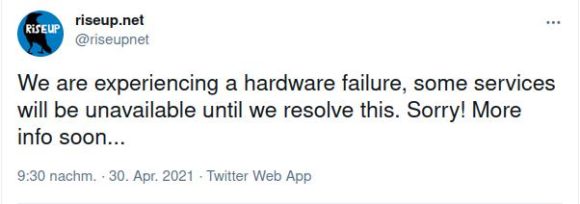 riseup.net vom gleichen Hardware-Ausfall wie Tails betroffen